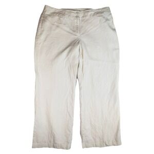 J.Jill 100% Linen Wide Leg Cropped Cream Pants Womens 18 Coastal Lagenlook Lined